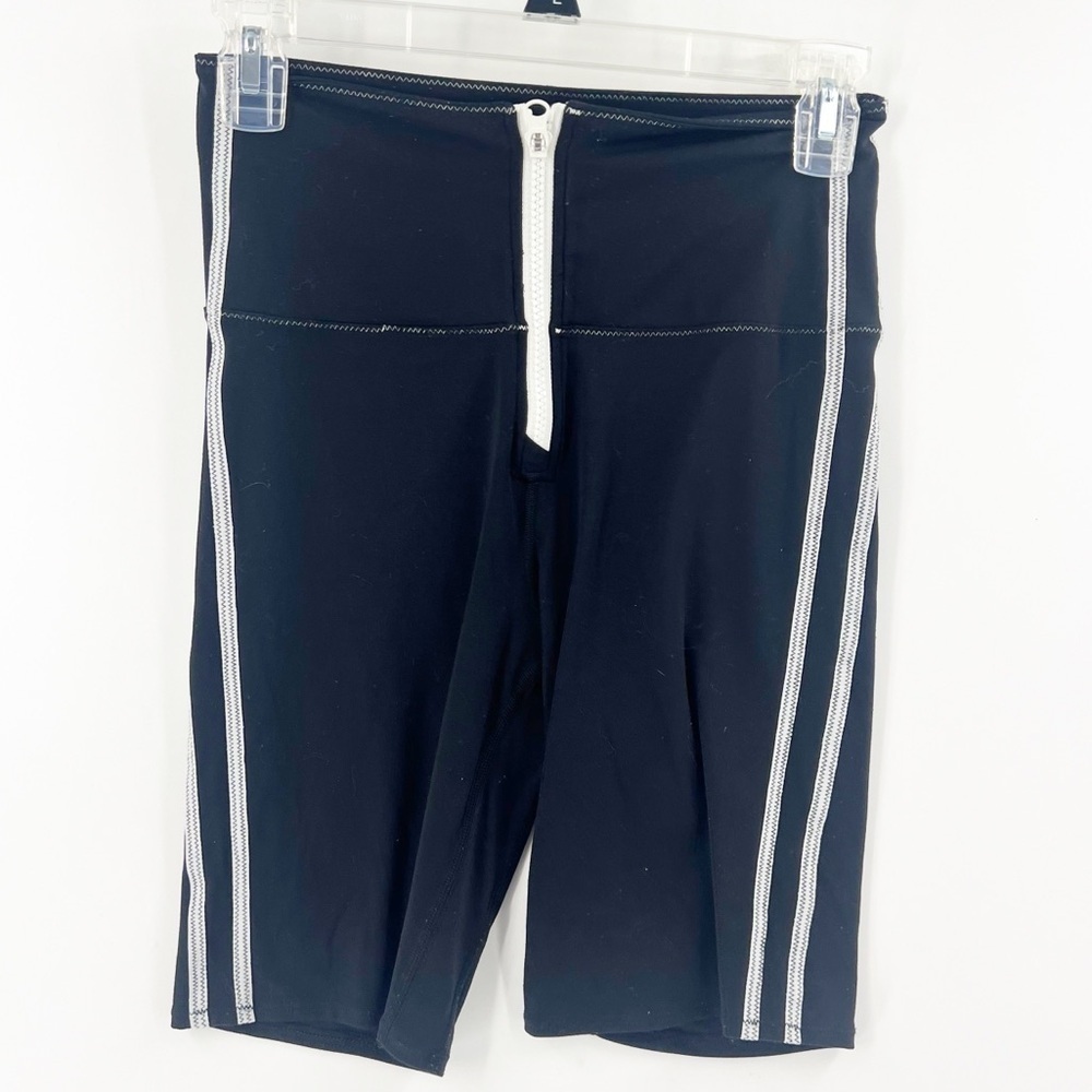 ✅ SOLID & STRIPED x BANDIER BIKE SHORTS BLACK/WHITE FRONT ZIP SIZE SMALL